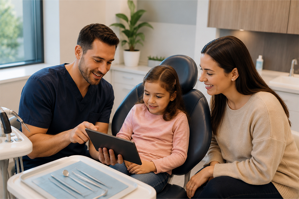 Family visiting Foresto Dentistry for routine family dental care in Windsor